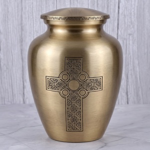 Urna Funeraria de Latón con Cruz Celta Dorada para Cenizas Humanas, Superficie Cepillada, para Almacenamiento Conmemorativo y Exhibición en el Hogar - Product Image 1