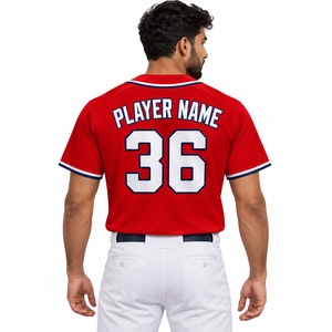 Maillot de baseball unisexe Mangoes Fashion, imprimé rouge, manches courtes, col en V, boutons sur le devant, logo d'équipe personnalisé, respirant, pour l'été - Product Image 4