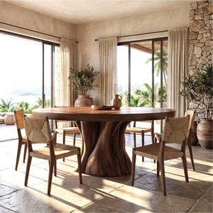 Handcraft Round Wooden <b>Dining</b> <b>Table</b> With Tree Trunk Base <b>Rustic</b> Modern Design For 4- 6 Seating Home Furniture - Product Image 1