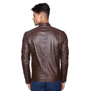 Top Selling Winter Men's Slim Leather <b>Jacket</b> Canvas Fabric <b>Mandarin</b> <b>Collar</b> Front Logo Breathable Quick Dry High Quality - Product Image 5