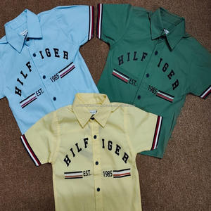 Camisa a rayas con botones para niño, camisa a cuadros de colores para niños pequeños, camisas con cuello alto enrollable para niños, camisa de manga corta para niños en stock - Product Image 6