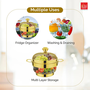 Cesta Redonda para Refrigerador con Revestimiento PVD, Cesta de Acero Inoxidable Dorada con Tapa, Colador para Frutas, Contenedor de Almacenamiento de Alimentos con Asa - Product Image 3