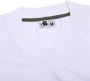 White V-Neck Sports Jersey Short Sleeve <b>Red</b> Yellow Striped Sleeves Lightweight Athletic Shirt Polyester Material - Product Image 4