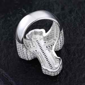Bague Croix Unisexe de Luxe Hip Hop Religieux, Micro-Pavée de Moissanite Créée en Laboratoire, Sertie à Griffes, Couleur Personnalisée, Plaqué Rhodium - Product Image 2