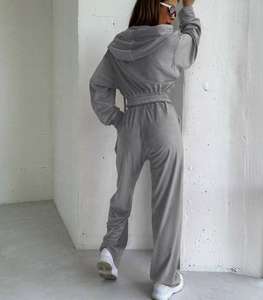 Conjunto Deportivo de Terciopelo para Mujer, con Logotipo Personalizado, Sudadera con Cierre y Pantalones Deportivos, Estilo Urbano, Sexy - Product Image 4