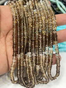 Perles de pierres précieuses de haute qualité pour la fabrication de bijoux, 17 pouces, quartz fumé naturel ombré, forme Heishi lisse, taille 6-7 mm - Product Image 3