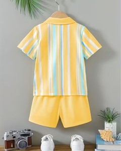 Baby Boys 2pcs Striped Polo Shirt Shorts Set Yellow Summer Casual Breathable Cotton Outfit Short Sleeve Turn-down Collar - Product Image 2