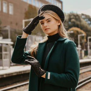 Leather fashion <b>gloves</b> Cashmere Lined Quilted Leather <b>Glove</b> - Product Image 5