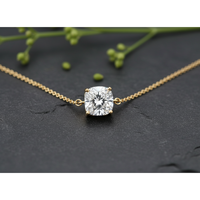 Collier solitaire pour femme avec diamant de laboratoire taille coussin serti à griffes, plaqué or 10K, cadeau classique pour fiançailles et mariage