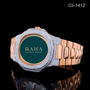 Luxe Men's <b>Diamond</b> Buckle Stainless Steel <b>Watch</b> Band 20mm Camouflage Green Black Pattern Quartz Movement Moissanite Sapphire - Product Image 4