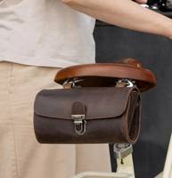 Sacoche de selle de vélo vintage rétro en cuir marron, pochette de guidon de vélo sécurisée, sangle réglable, fermeture à bouton-pression, étui de transport léger