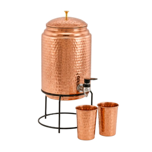 Dispensador de agua de cobre puro martillado con soporte y grifo, tanque de almacenamiento de agua ayurvédico de gran capacidad para beber de forma saludable y para el hogar. - Product Image 5