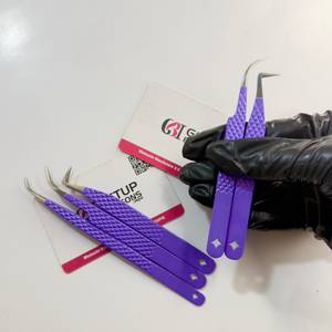 Pince à épiler pour cils GETUP BROSONS IMPEX de haute qualité, revêtement poudré violet, 90°, pointe courbe/plate, découpe personnalisée - Product Image 5