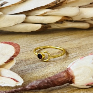 Anillo de Granate Minimalista con Banda Celestial, Anillos Boho de Latón para Mujer, Chapado en Oro de 18k, Joyería Fina con Diseño de Luna, Venta al por Mayor/OEM - Product Image 3