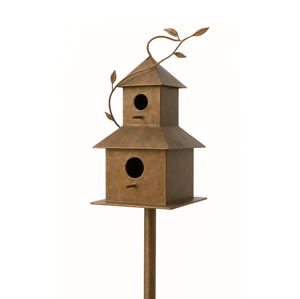 Nichoir à oiseaux vintage en métal, ornement de pelouse pour la décoration de jardin et de patio, nichoir rustique en métal, piquet de jardin décoratif, accessoire de jardin extérieur - Product Image 2