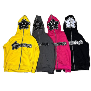 Custom Winter Full Face Zip-Up <b>Hoodie</b> with Puff Printing Heavyweight 100% Cotton Breathable Fleece Casual Men's Streetwear - Product Image 5