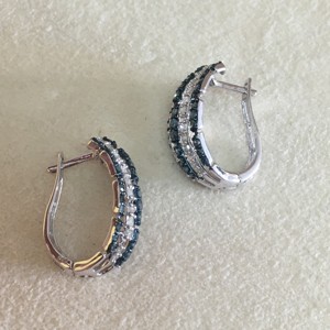 925 Sterling <b>Silver</b> 1.78 Ct Round White Blue Diamond Huggie Hoop <b>Earrings</b> Ladies Womens Everyday Wear Wholesale <b>Wedding</b> Jewelry - Product Image 6