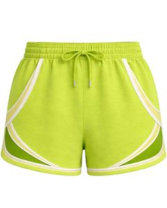 Women <b>Lime</b> <b>Green</b> Sports <b>Shorts</b> Polyester Spandex Breathable Mesh Panel Elastic Waist Drawstring Gym Running Workout Casual - Product Image 1