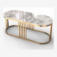 Table basse ovale moderne de luxe avec plateau en pierre blanche et base en métal doré pour salon, mobilier d'hôtel