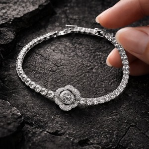 Silver Plated Moissanite Tennis <b>Bracelet</b> <b>Adjustable</b> Link Chain Zircon Inlaid Trendy GIA Certified Jewelry for Women Gift Party - Product Image 1