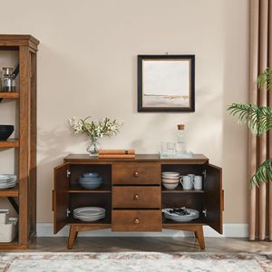 Credenza Moderna Stile Mid-Century da 120 cm con 2 Ante e 3 Cassetti, Mobile per Cucina e Sala da Pranzo - Product Image 3