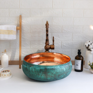 Lavabo de Cobre Verde Verdigris, Lavabo de Cocina o Baño Estilo Rústico, Lavabo de Cobre Hecho a Mano, Lavabo Decorativo con Pátina - Product Image 6