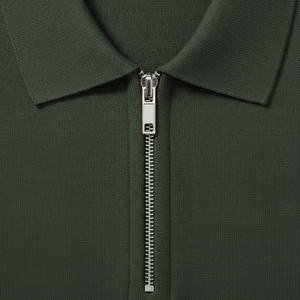 Zipper Casual Solid Design Men's Dark Green Short Sleeve Knitted Polo <b>Shirt</b> Zipper Polo <b>Collar</b> Casual Wear Polo <b>T</b> <b>Shirt</b> - Product Image 2