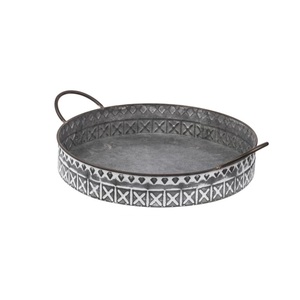 Wholesale Galvanized Metal Serving Tray with Handles Style Round Iron Decorative Platter for Farmhouse Home Decor Hot Seller - Product Image 1