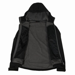 Veste softshell homme bleu et noir à blocs de couleur, à capuche, avec fermeture éclair, résistante à l'eau, pour la randonnée en extérieur, coupe droite, automne - Product Image 5