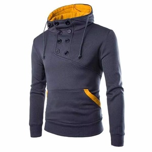 Sudadera con Capucha Gris para Hombre con Detalles Naranjas, Cierre de Botones, Corte Ajustado, Informal, de Punto, de Algodón, para Otoño - Product Image 5