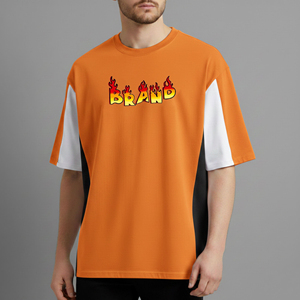Camiseta de Manga Corta para Hombre, Cuello Redondo, Color Naranja, Blanco y Negro, con Estampado, Estilo Casual, Corte Regular, Tejido de Punto - Product Image 1