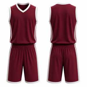 Unisex Maroon Basketball Jersey Set Sleeveless V-Neck Tank Top With Elastic Waist Shorts Moisture Wicking Athletic Wear - Product Image 1