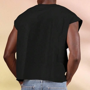 Custom <b>Men's</b> Sleeveless V-Neck <b>Crop</b> <b>Top</b> Jersey Knitted Black Oversized Casual Raw Hem Boxy Fit Solid Color Street Eco-Friendly - Product Image 2