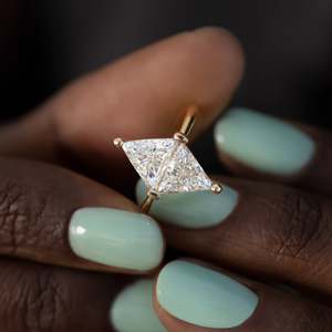 Women's 14K Gold Triangle Cut Diamond Engagement <b>Ring</b> Classic Style igi Certified - Product Image 2