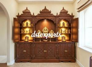 หิ้งไม้สักสไตล์ดวารากาดิชสำหรับบ้านสไตล์ออสเตรเลีย ตกแต่งลายหินอ่อน ทำมือ รูปแบบนกยูง สีขาว ราคาโรงงาน - Product Image 3