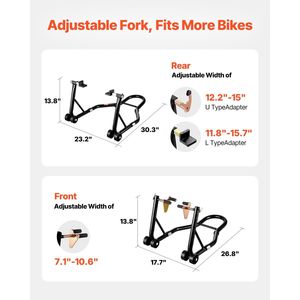Nero 1100lbs capacità di sollevamento del motociclo anteriore Combo posteriore a doppia forcella ruota anteriore U + L forcella forcella rocca Stand motocicli - Product Image 3
