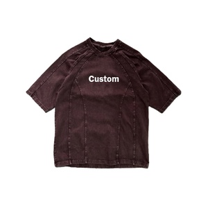 Men's Vintage Washed Black Deconstructed Seam T-Shirt Contrast Stitch Raglan Oversized Streetwear Custom Logo Blank Tee - Product Image 5