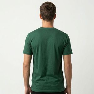 T-shirt en coton vert uni à manches courtes pour homme, coupe classique, col rond, style jersey décontracté - Product Image 2