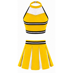 Ensemble d'uniformes de cheerleading jaunes personnalisés, jupe plissée, haut court, tenue de performance d'équipe, compétition de danse, vêtements de sport athlétiques - Product Image 2