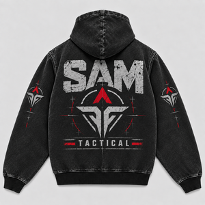Sam Tactical <b>Red</b> Patchwork Hooded <b>Sweatshirt</b> <b>Men's</b> Oversized Crop Streetwear Embroidered Logo Design OEM Custom Design - Product Image 3