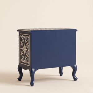 Mesita de Noche Azul Marino Moderna y Lujosa Hecha a Mano con 2 Cajones, Mesa Auxiliar con Incrustaciones de Hueso, Muebles Ecológicos para Dormitorio - Product Image 2