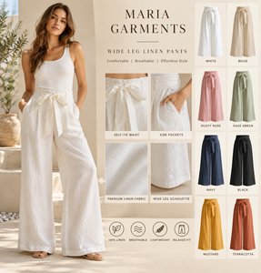 Pantalones anchos de algodón y lino lisos para mujer, de cintura alta con lazo y logo en la cintura, ajuste holgado, lavado a la piedra, estilo urbano de verano - Product Image 2