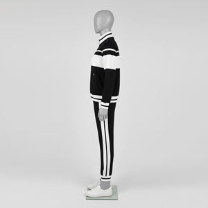Ensemble de survêtement unisexe personnalisé noir et blanc d'hiver, sweat-shirt à fermeture éclair court en molleton de coton et pantalon de jogging, vêtements décontractés streetwear et sportswear - Product Image 3