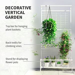 Soporte de Metal Blanco para Plantas de 36 x 12.8 x 74 Pulgadas de Alto con Enrejado y Barra para Colgar, para Interiores y Exteriores, Suministros de Jardín, Soporte para Plantas - Product Image 4
