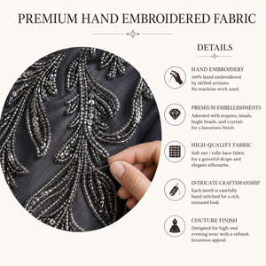 Vestido de Noche Largo Gris Sirena Moderno y Lujoso con Bordado de Cuentas y Manga Corta de Tul |   Ropa Elegante para Fiesta para Mujer OEM - Product Image 4