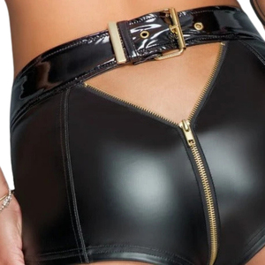 Shorts Negros de Cintura Alta con Revestimiento de PU y Cierre de Cremallera, Ropa Sexy para Club, Pantalones Cortos de Moda para Mujer - Product Image 4