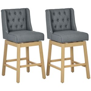 Set di 2 Sgabelli da Bar Girevoli a 180° con Poggiapiedi in Legno Massello e Design Trapuntato a Bottoni, Altezza Seduta 30 Pollici per Uso Bar - Product Image 1