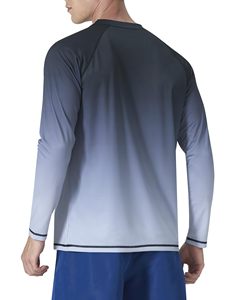 เสื้อแรชการ์ดแขนยาวสีดำ โพลีเอสเตอร์/ไนลอน 200 กรัม พิมพ์ลายแบบรีดร้อนตามสั่ง ป้องกันรังสียูวี UPF 50+ สำหรับว่ายน้ำและออกกำลังกาย - Product Image 2