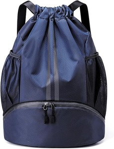<b>Drawstring</b> <b>Backpack</b> with Wide Shoulder Straps Waterproof Oxford Fabric Durable Zipper Blue Sports Bag Gym Outdoor Use 30-40L - Product Image 4