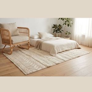 Hand Woven Cotton Area Rug Ivory Textured Stripe Pattern Flat <b>Weave</b> Floor Carpet Living Room Bedroom Hotel Home Decor Rug - Product Image 6